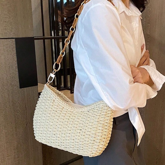 Boho Straw Woven Rattan Chain Strap Shoulder Bag - Picture 3 of 9